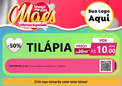 Modelo de Cartaz para Cartaz A4 Horizontal com o tema Show das Mães - Ofertas Especiais para Peixaria