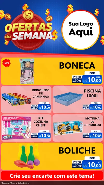 Modelo de TV para TV Vertical com o tema Ofertas Da Semana para Brinquedos