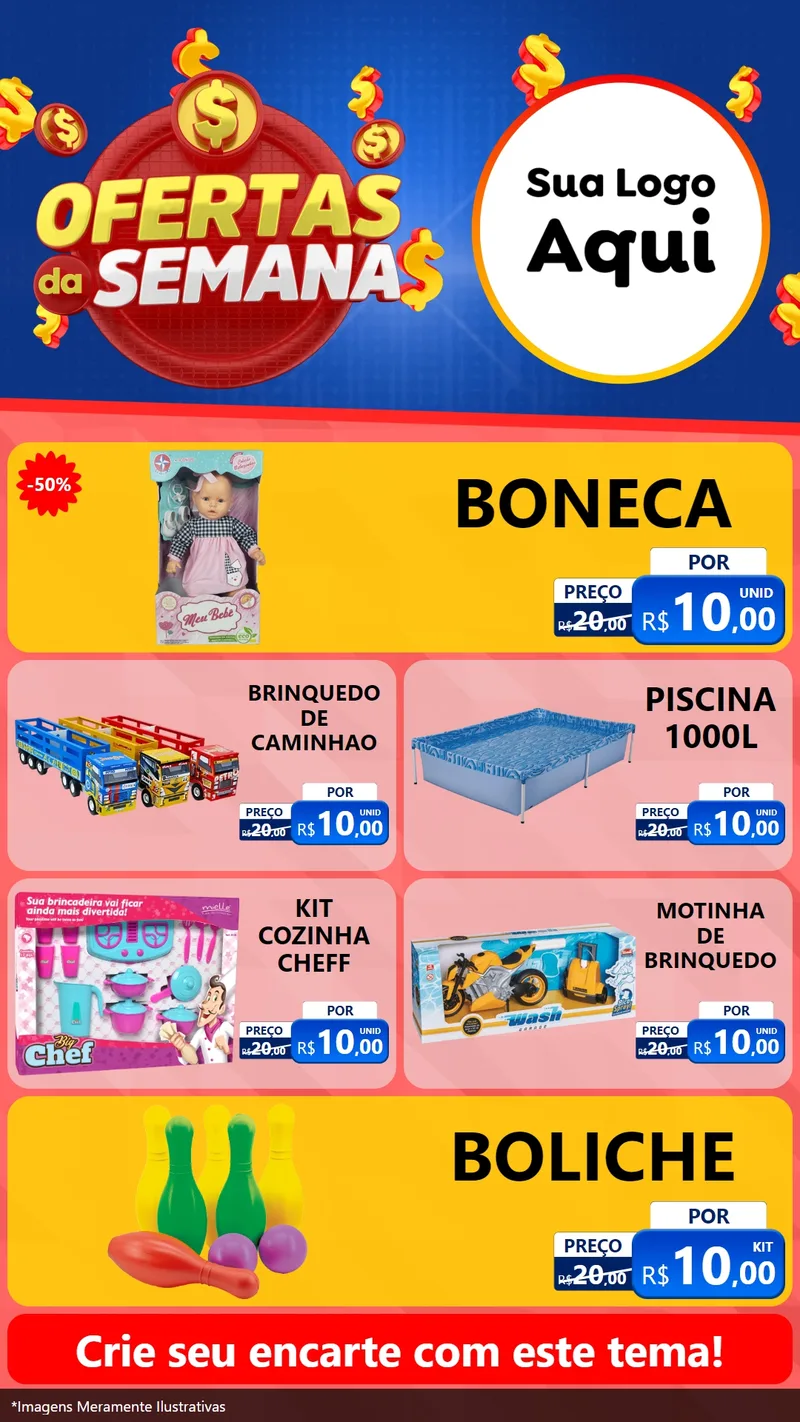 Modelo de TV para TV Vertical com o tema Ofertas Da Semana para Brinquedos