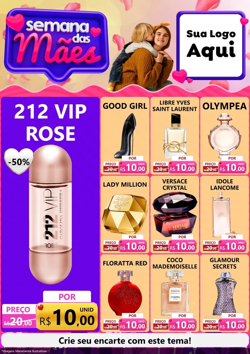 Modelo de Encarte para Encarte A4 Vertical com o tema Semana das Mães para Perfumes