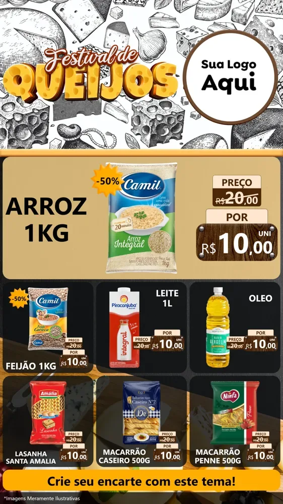 Modelo de Rede Social para Stories com o tema Festival de Queijos para Supermercado