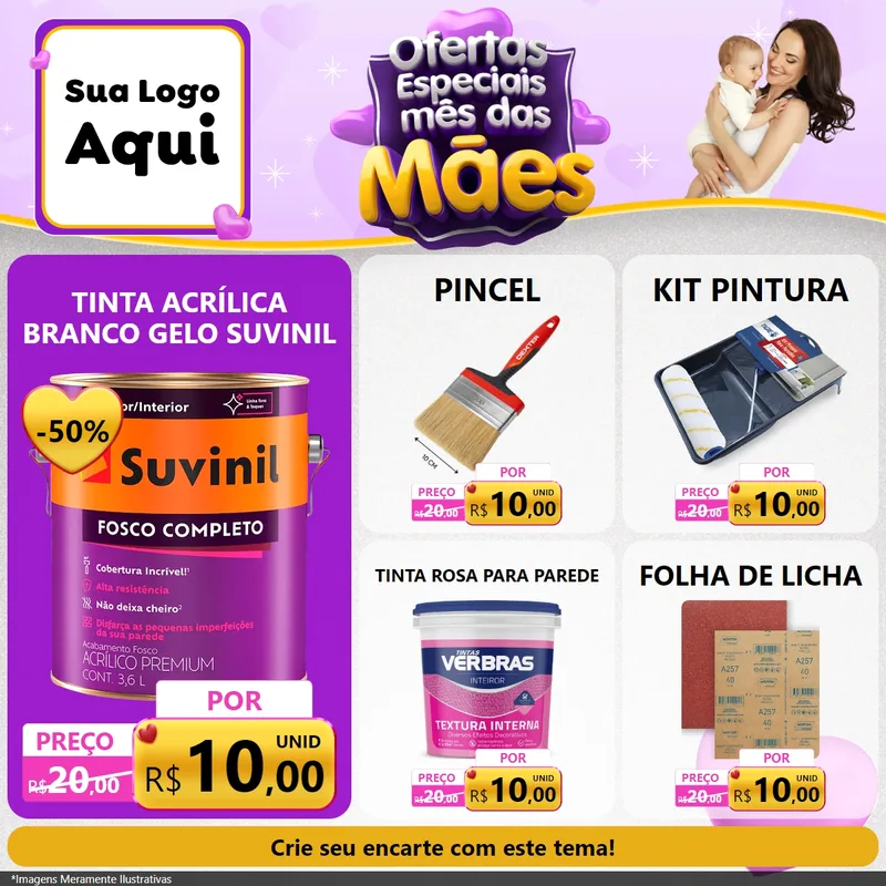 Modelo de Rede Social para Feed Facebook com o tema Ofertas Especiais - Mês das Mães para Tintas e Ferramentas