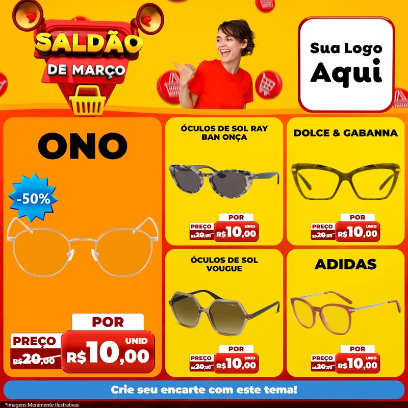 Modelo de Rede Social para Feed Facebook com o tema Saldão de Março para Óticas