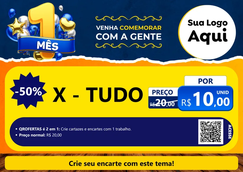 Modelo de Cartaz para Cartaz A4 Horizontal com o tema Um Mês de Aniversário para Hamburgueria