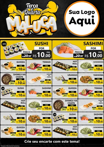 Modelo de Encarte para Encarte A4 Vertical com o tema Terça e Quarta Maluca para Comida japonesa
