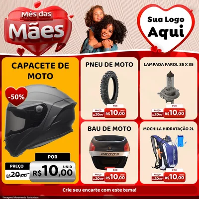 Modelo de Rede Social para Feed Facebook com o tema Mês das Mães para Moto peças