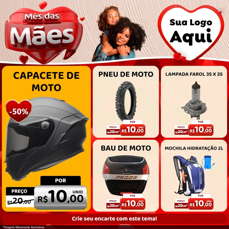 Modelo de Rede Social para Feed Facebook com o tema Mês das Mães para Moto peças