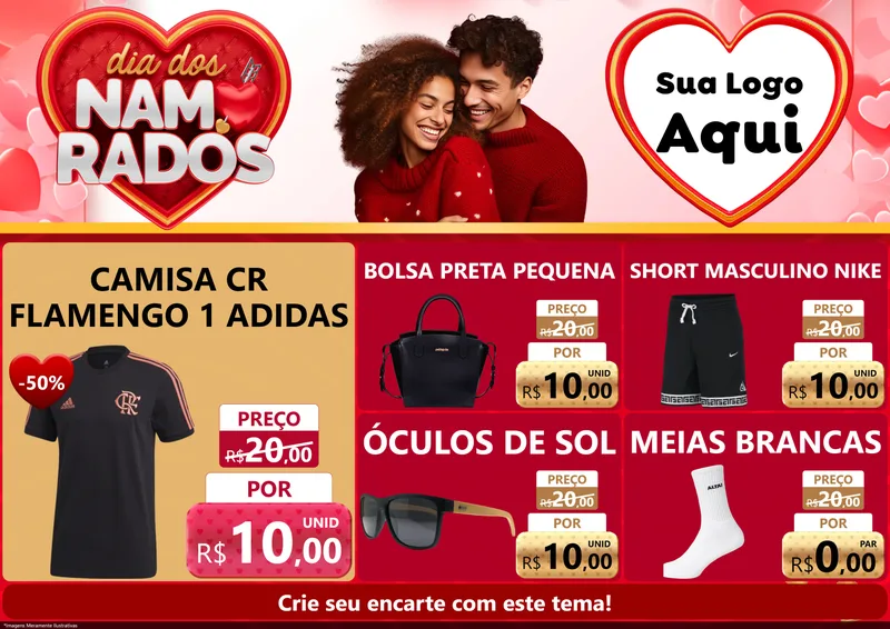Modelo de Encarte para Encarte A4 Horizontal com o tema Dia dos Namorados para Roupas e acessórios