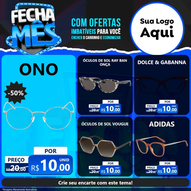Modelo de Rede Social para Feed Facebook com o tema Fecha Mês para Óticas
