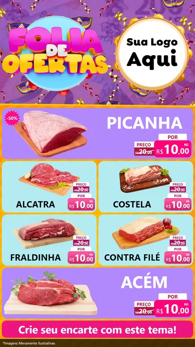 Modelo de TV para TV Vertical com o tema Folia de Ofertas para Açougue