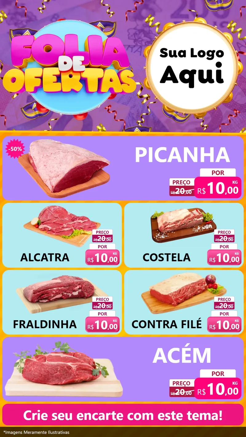 Modelo de TV para TV Vertical com o tema Folia de Ofertas para Açougue