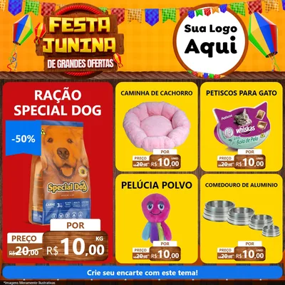 Modelo de Rede Social para Feed Facebook com o tema Festa Junina de Grandes Ofertas para Pet Shop