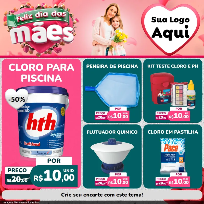 Modelo de Rede Social para Feed Facebook com o tema Feliz Dia das Mães para Produtos para Piscina