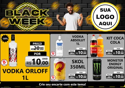 Modelo de Encarte para Encarte A4 Horizontal com o tema Black Week para Distribuidora de bebidas