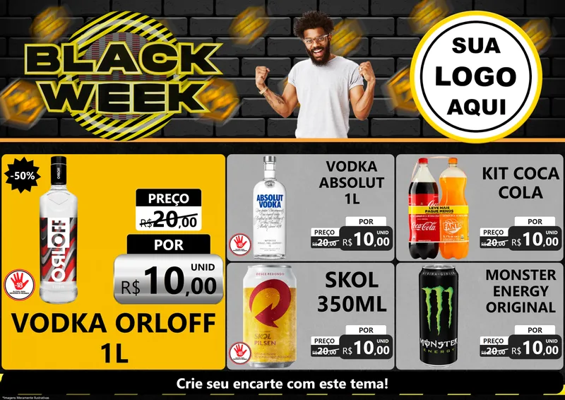 Modelo de Encarte para Encarte A4 Horizontal com o tema Black Week para Distribuidora de bebidas