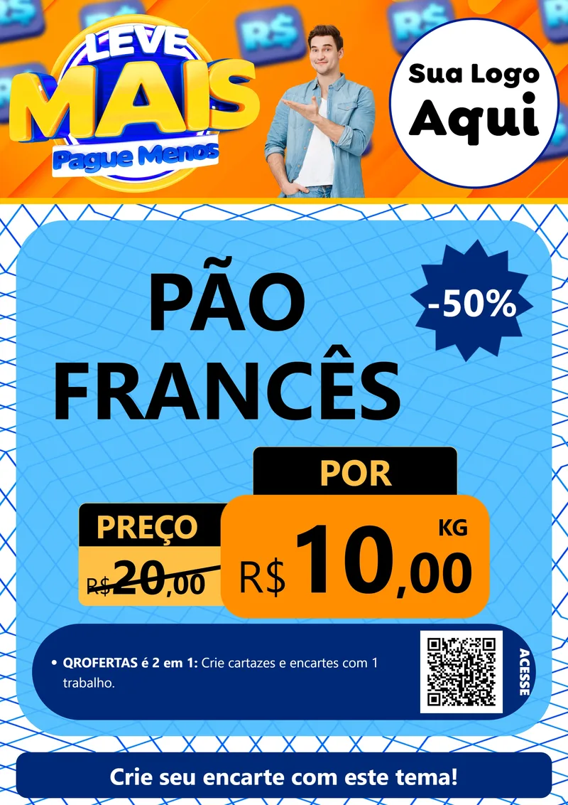 Modelo de Cartaz para Cartaz A4 Vertical com o tema Leve Mais, Pague Menos para Padaria