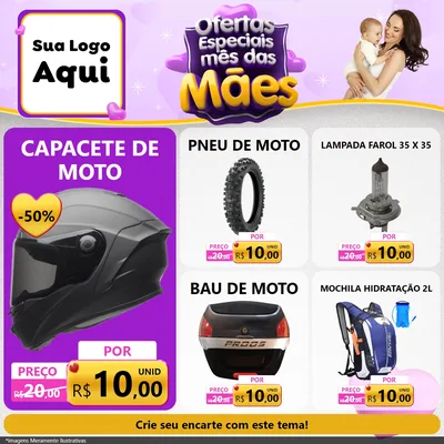 Modelo de Rede Social para Feed Facebook com o tema Ofertas Especiais - Mês das Mães para Moto peças