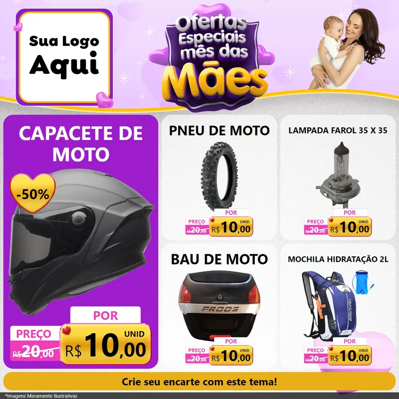Modelo de Rede Social para Feed Facebook com o tema Ofertas Especiais - Mês das Mães para Moto peças