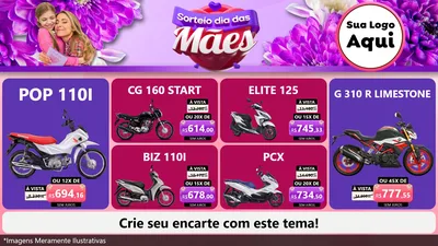 Modelo de TV para TV Horizontal com o tema Sorteio Dia das Mães para Concessionaria de Motos