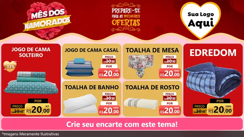 Modelo de TV para TV Horizontal com o tema Mês dos Namorados para Cama, Mesa e Banho