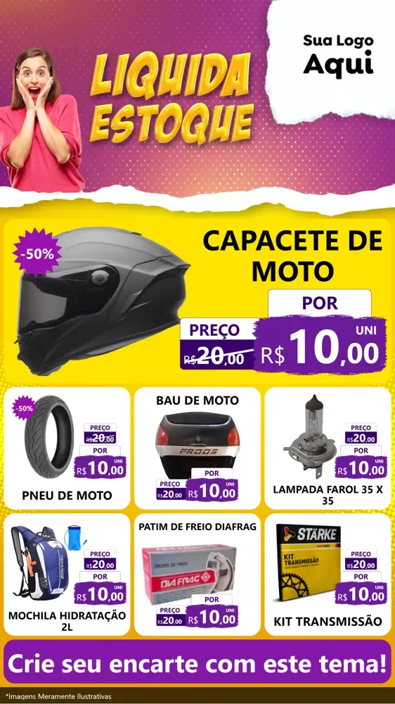 Modelo de Rede Social para Stories com o tema Liquida estoque para Moto peças