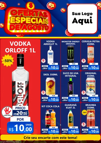Modelo de Encarte para Encarte A4 Vertical com o tema Ofertas Especiais de Agosto para Distribuidora de bebidas