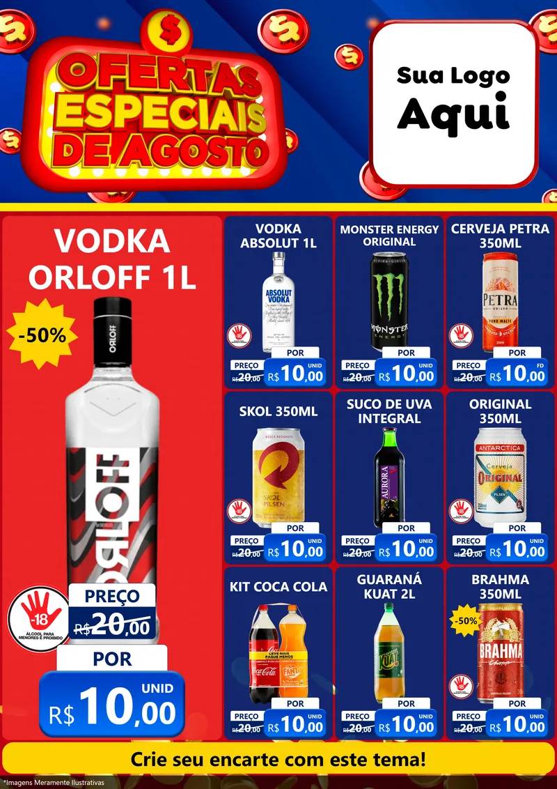 Modelo de Encarte para Encarte A4 Vertical com o tema Ofertas Especiais de Agosto para Distribuidora de bebidas