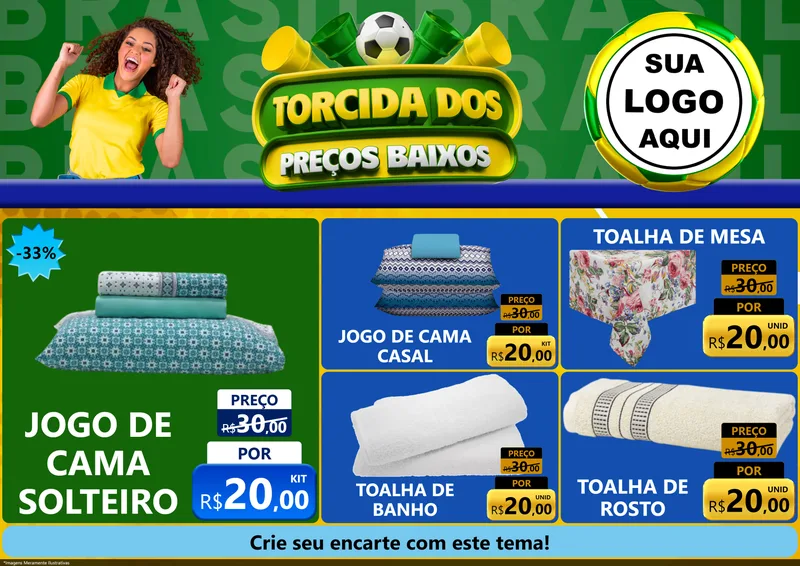 Modelo de Encarte para Encarte A4 Horizontal com o tema Torcida dos Preços Baixos para Cama, Mesa e Banho