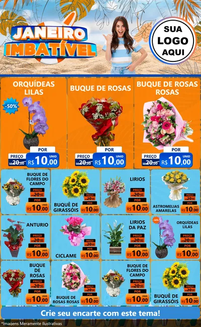 Modelo de Encarte para Encarte Grande com o tema Janeiro Imbatível para Floricultura e jardim