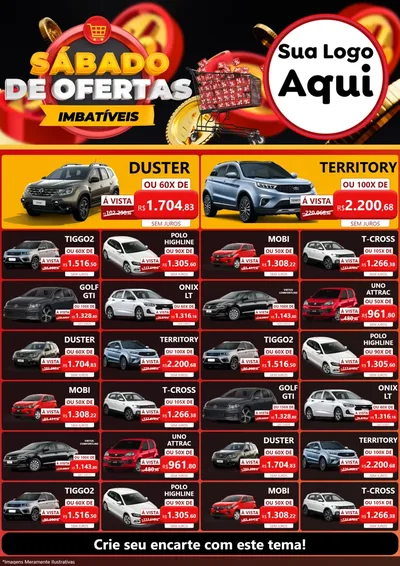 Modelo de Encarte para Encarte A4 Vertical com o tema Sábado de Ofertas Imbatíveis para Concessionaria de Carros