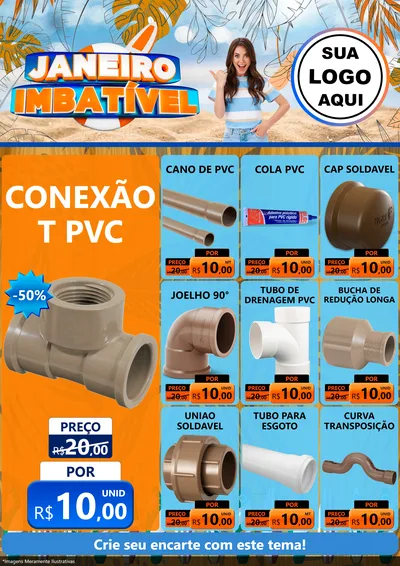 Modelo de Encarte para Encarte A4 Vertical com o tema Janeiro Imbatível para Tubos e conexões