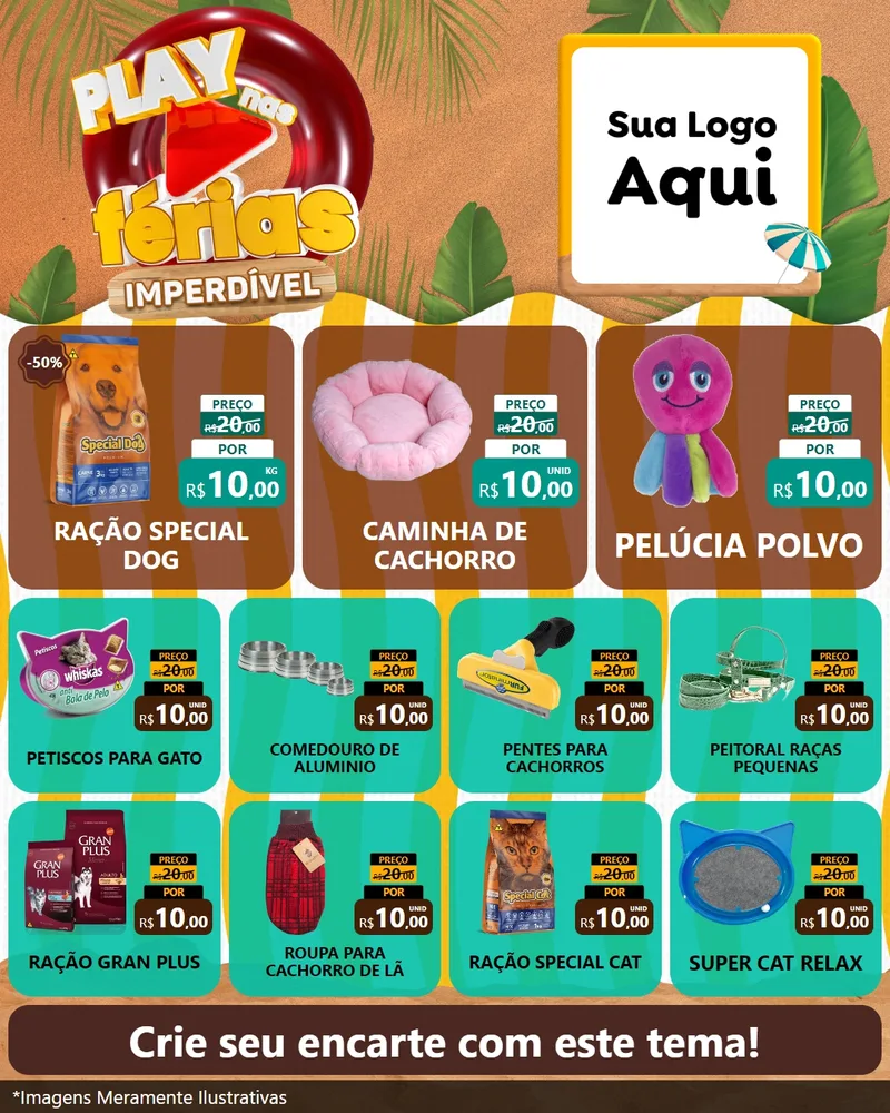 Modelo de Rede Social para Feed Instagram com o tema Play Nas Férias Imperdível para Pet Shop