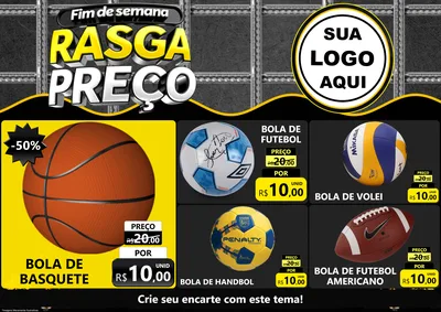 Modelo de Encarte para Encarte A4 Horizontal com o tema Fim de Semana Rasga Preço para Artigos Esportivos