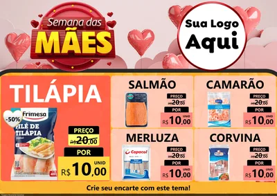 Modelo de Encarte para Encarte A4 Horizontal com o tema Semana das Mães para Peixaria