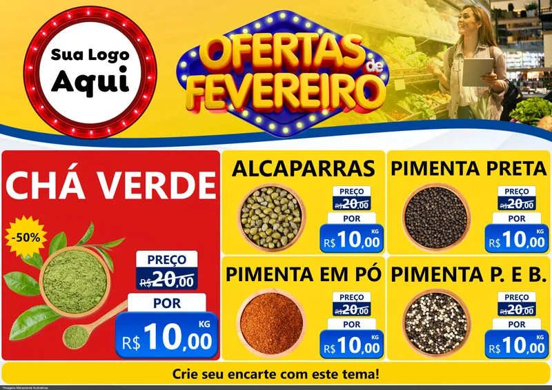 Modelo de Encarte para Encarte A4 Horizontal com o tema Ofertas de Fevereiro para Produtos Naturais