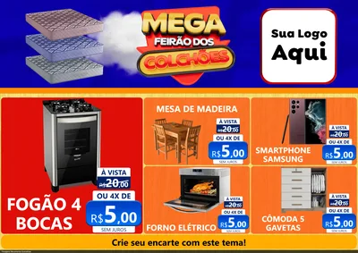 Modelo de Encarte para Encarte A4 Horizontal com o tema Mega Feirão dos Colchões