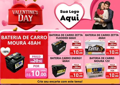 Modelo de Encarte para Encarte A4 Horizontal com o tema Valentine's Day para Baterias Elétricas