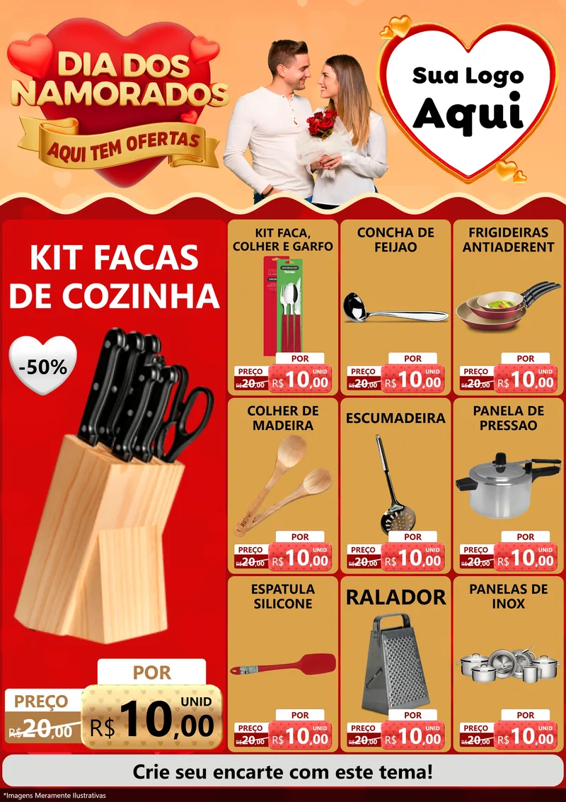 Modelo de Encarte para Encarte A4 Vertical com o tema Dia dos Namorados - Aqui Tem Ofertas para Utilidades Domésticas