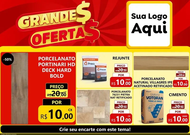 Modelo de Encarte para Encarte A4 Horizontal com o tema Grandes Ofertas para Pisos e revestimentos
