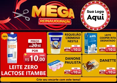 Modelo de Encarte para Encarte A4 Horizontal com o tema Mega Reinauguração para Frios e Laticínios