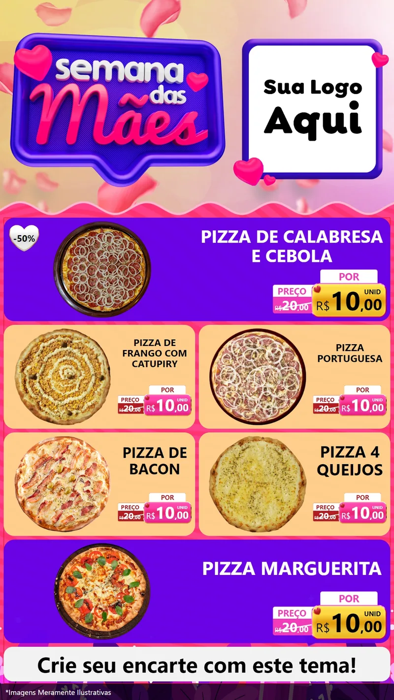 Modelo de TV para TV Vertical com o tema Semana das Mães para Pizzaria