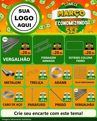 Modelo de Rede Social para Feed Instagram com o tema Comece Março Economizando para Ferragens