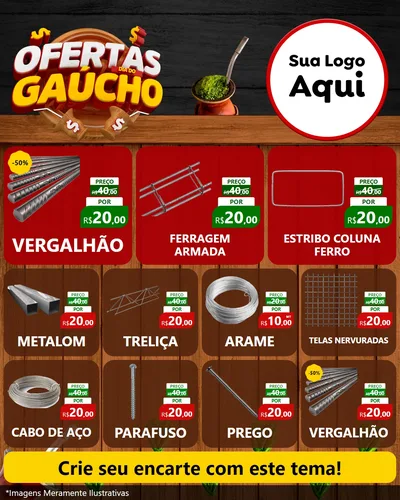 Modelo de Rede Social para Feed Instagram com o tema Ofertas Dia do Gaúcho para Ferragens
