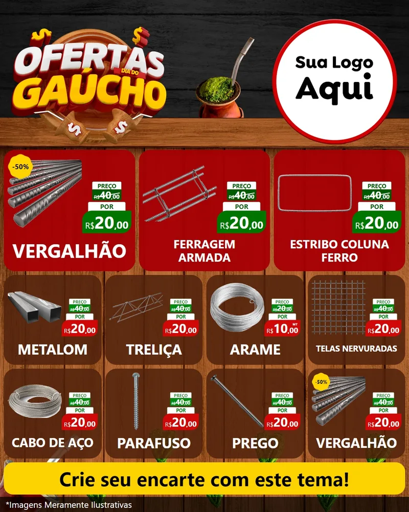 Modelo de Rede Social para Feed Instagram com o tema Ofertas Dia do Gaúcho para Ferragens