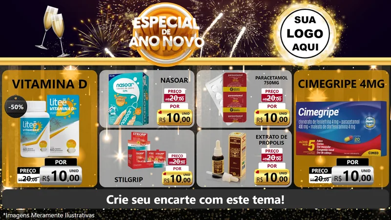 Modelo de TV para TV Horizontal com o tema Especial de Ano Novo para Farmácia