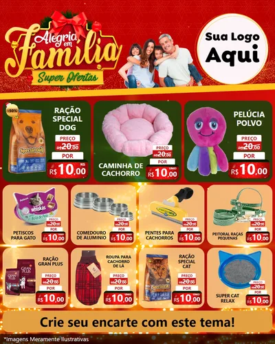 Modelo de Rede Social para Feed Instagram com o tema Alegria em Família Super Ofertas - Natal para Pet Shop