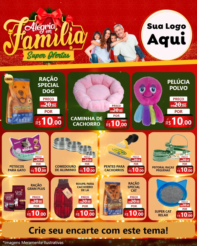 Modelo de Rede Social para Feed Instagram com o tema Alegria em Família Super Ofertas - Natal para Pet Shop