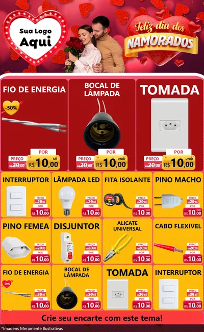 Modelo de Encarte para Encarte Grande com o tema Feliz Dia Dos Namorados para Materiais Elétricos