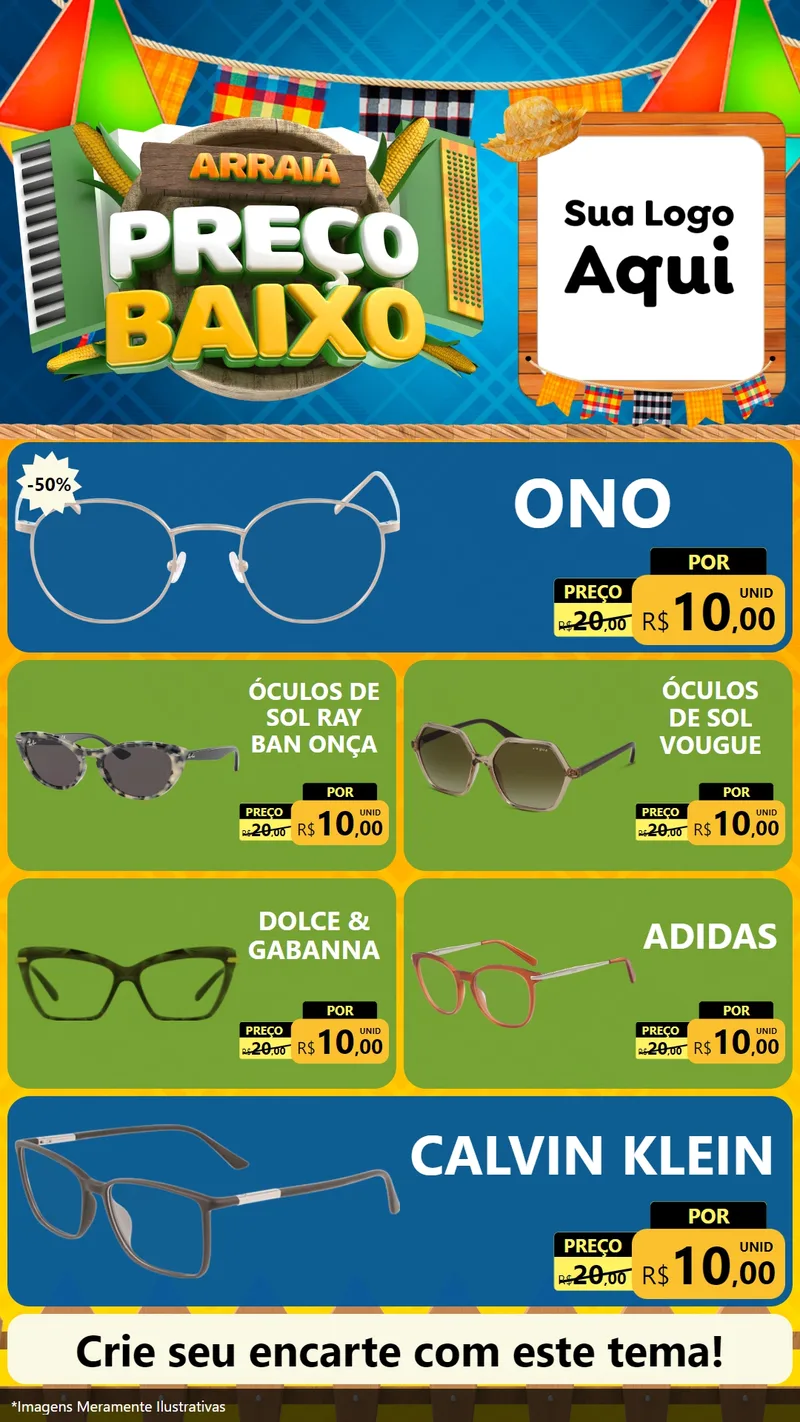 Modelo de TV para TV Vertical com o tema Arraiá de Preço Baixo - Junina para Óticas