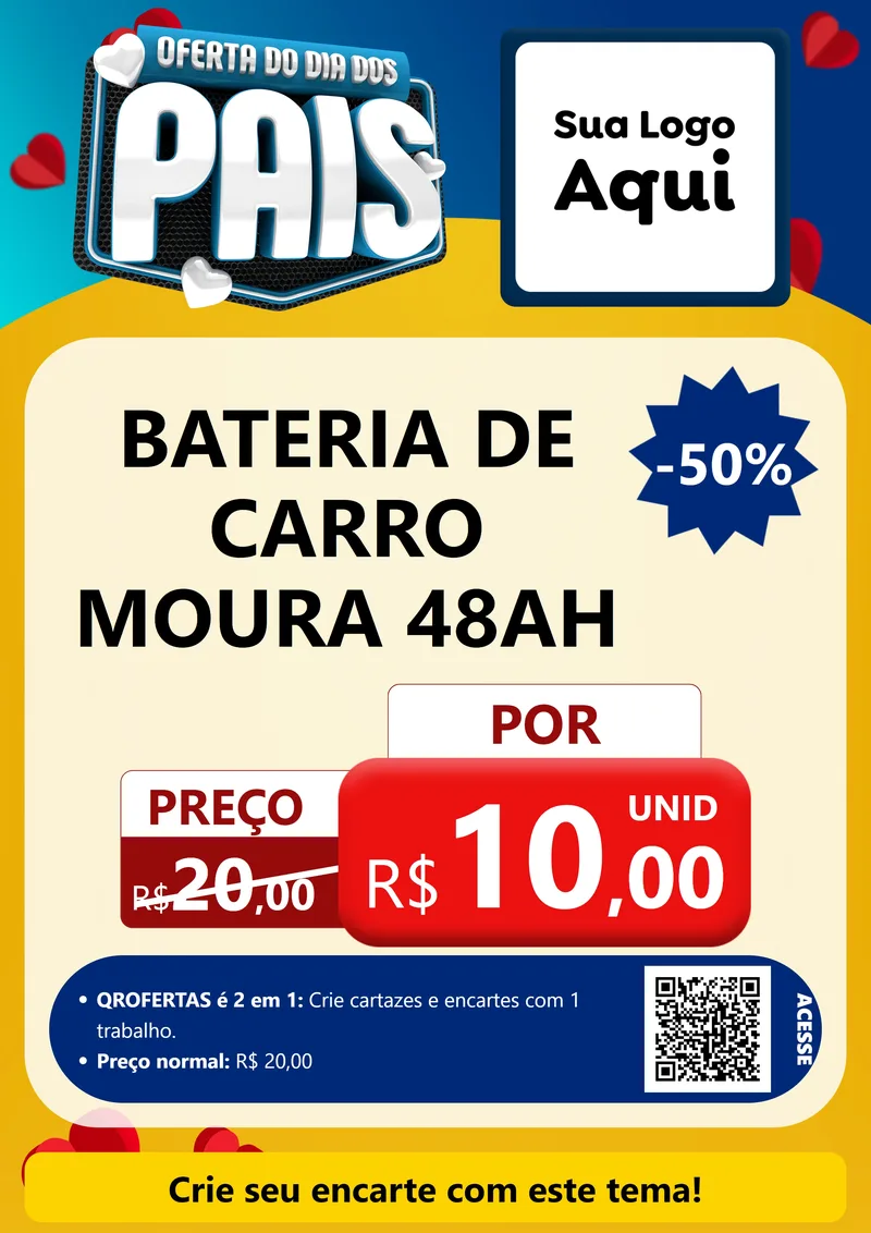 Modelo de Cartaz para Cartaz A4 Vertical com o tema Oferta Do Dia Dos Pais para Baterias Elétricas